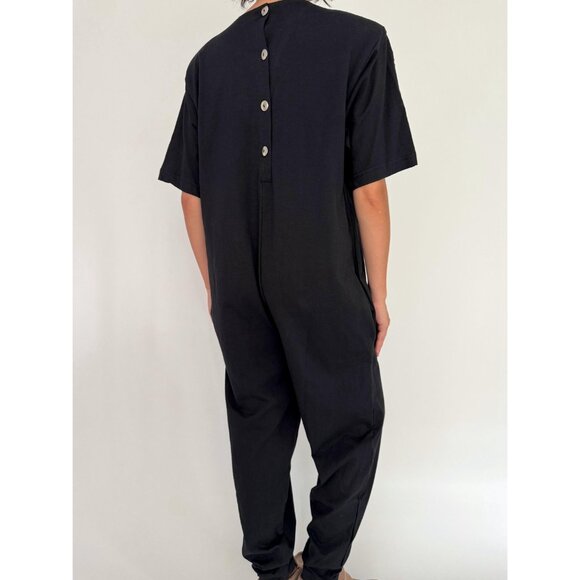 80s black embellished hand painted glitter seashell cotton pant jumpsuit romper - Picture 3 of 10